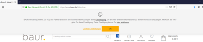 Ehemaliger Cookie Banner der baur.de Webseite